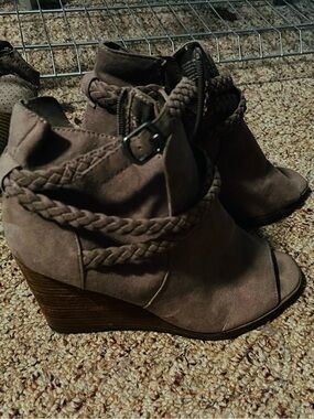 Madden Girl Taupe Braided Suede Wedge Booties